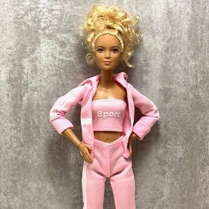 barbie new clothes set jogging pants mock top hoodie includes a pair of pink sandals