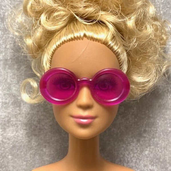 barbie doll dark pink malibu style  round sunglasses doll size scale 1:6