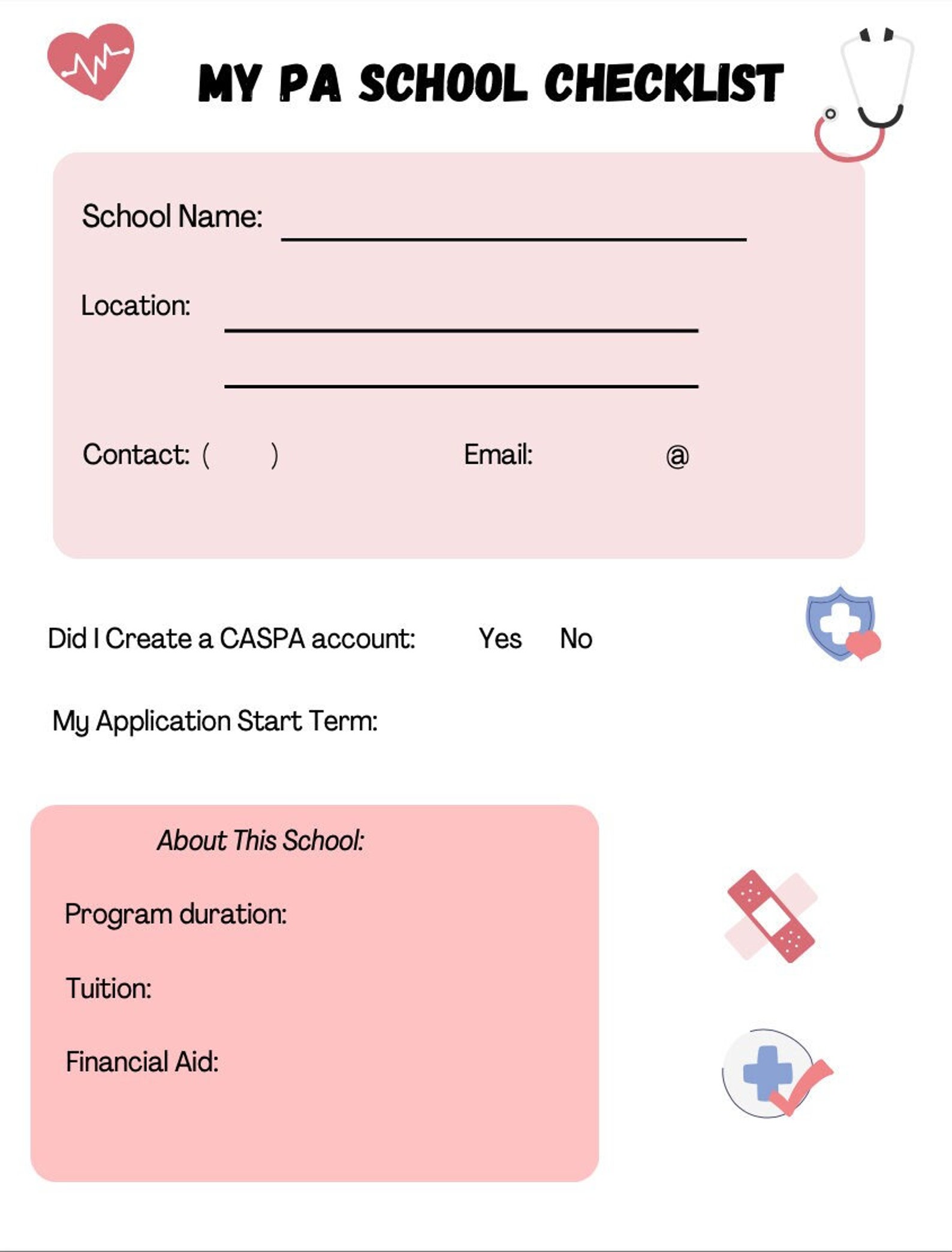 PA School Checklist digital Download Etsy