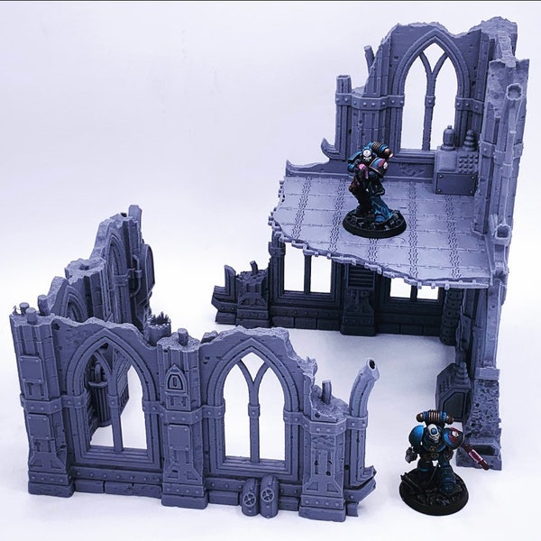 Gothic Ruins - Medium Building A - Warhammer 40k - Tabletop Terrain - RPG - Painted & Unpainted Option - 3D Printed - Terrain4Print