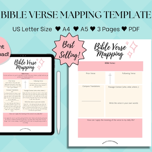 Cartographie des versets bibliques imprimable, téléchargement numérique PDF, versets bibliques pour les femmes, journal chrétien, étude de la Bible pour les débutants !