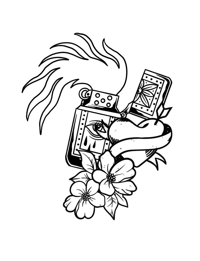 Vintage Tattoos Coloring Pages - Etsy