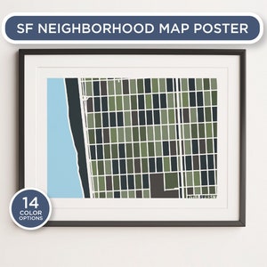 Mapa del vecindario del cartel de San Francisco / Outer Sunset SF Map / SF Map Print / San Francisco Print
