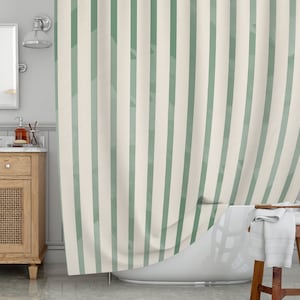 Shower Curtain Green Stripes Watercolor Style | 74 in Stall Shower Curtain | XL Shower Curtain