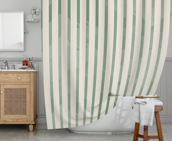 Shower Curtain Green Stripes Watercolor Style 74 in Stall Shower Curtain XL Shower Curtain Etsy UK