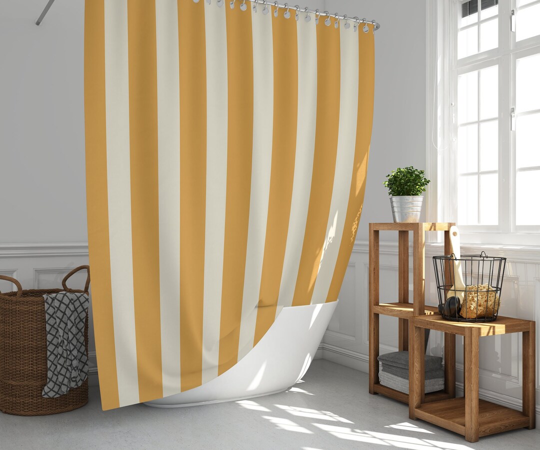 Basic Stripes Mustard Yellow Shower Curtain Minimalist Retro Shower