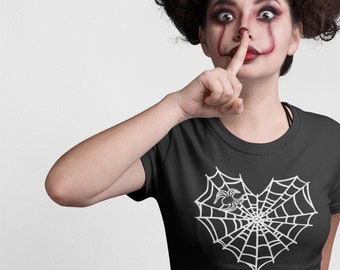 Happy Halloween Shirt: Spider Web Heart, Spooky Women&#39;s Tee