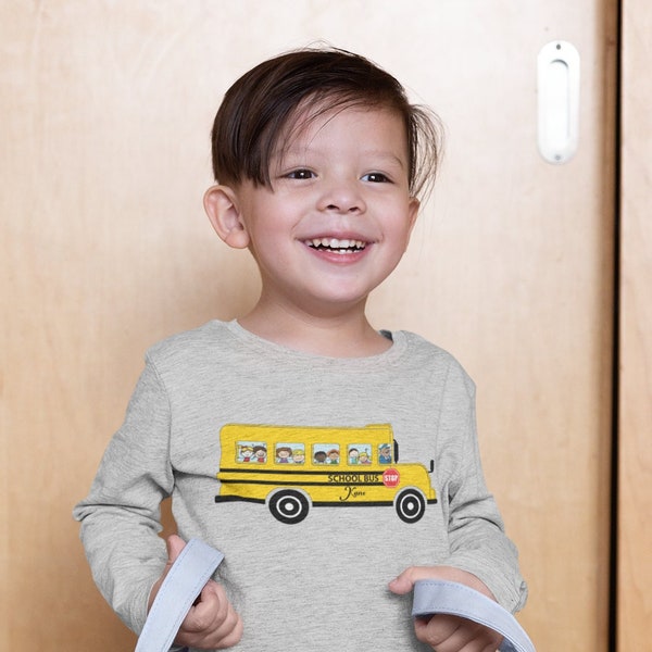 School Bus Kids Birthday Long Sleeve Shirt,Customized Name Top,Toddlers Birthday School Bus Long Sleeve Shirt, Personalized Kids Long Sleeve