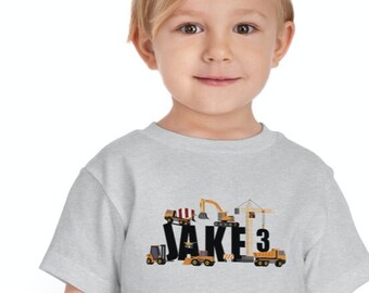Personalized Construction Birthday Shirt: Excavator, Dump Truck, Tractor