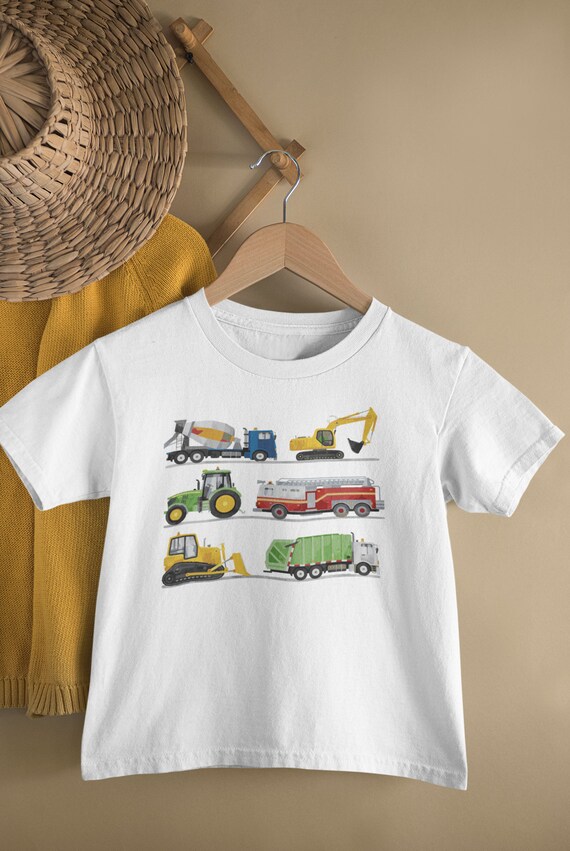 T-Shirt Enfant Véhicules De Chantier Et Ferme – Tracteur, Excavateur, Camion Benne – Cadeau Pour Petit Fan