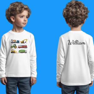Veicoli da costruzione per escavatori, maglietta a maniche lunghe per bambini con scritta &quot;Cantiere&quot;, maglietta per bambini con scritta &quot;Trattore d&#39;epoca&quot;, autocarro con cassone ribaltabile, trattore, bambini piccoli