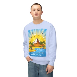 Paradise Lightweight Sweatshirt, Tropical Crewneck Jumper, Beach Vibes Top, Summer Vacation Pullover, Island Dreams Sweater