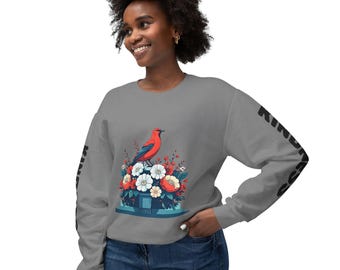 Cardinal on Floral Planter Sweatshirt | Bird Bouquet Crewneck
