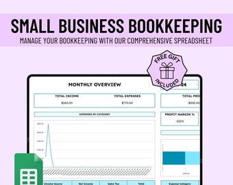 Small Business Bookkeeping Spreadsheet Easy Bookkeeping Template Accounting Google Sheets Profit and Loss Income and Expense Tracker