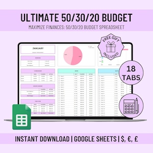 50/30/20 Budget Spreadsheet Google Sheets Paycheck Budget Weekly Biweekly Monthly Financial Planner Debt Snowball Spreadsheet Template