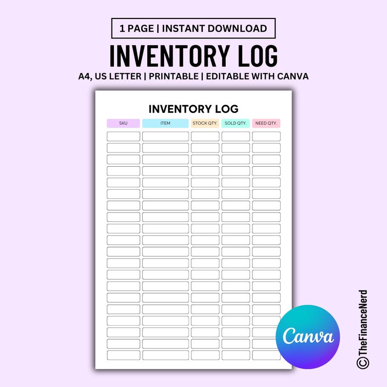 Editable Inventory Log, Printable Inventory Tracker, Inventory List ...