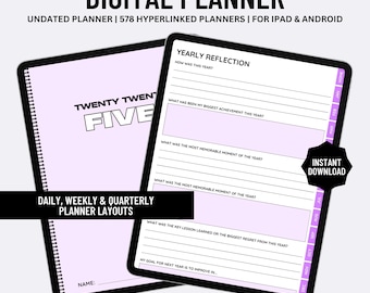 Digital Planner Undated, iPad & Android Planner, GoodNotes Planner, Digital Calendar, Daily, Weekly, Monthly Journal, 2025 iPad Planner