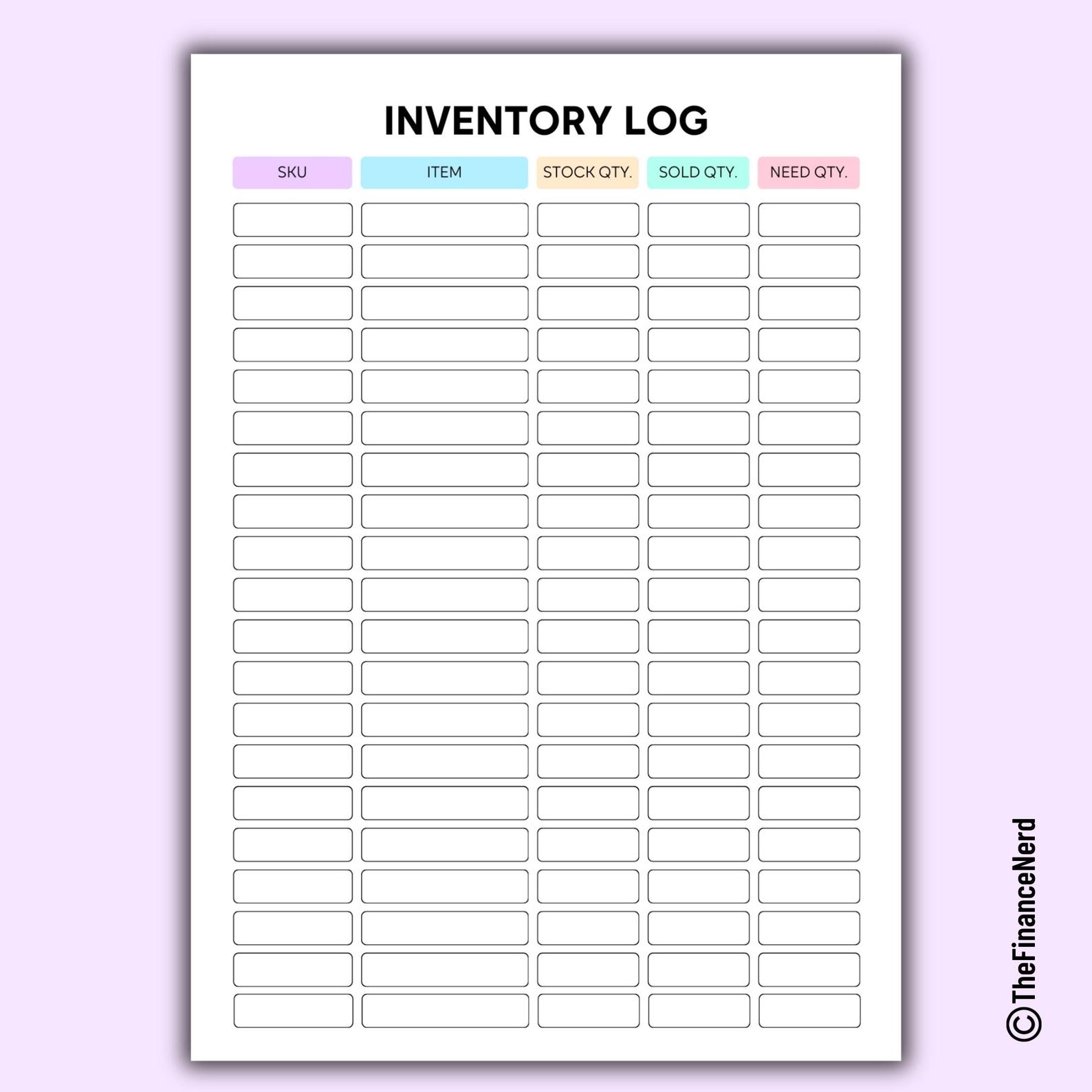 Editable Inventory Log, Printable Inventory Tracker, Inventory List, Inventory Management Form ...