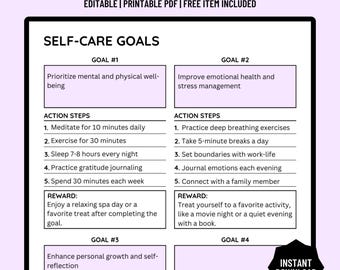 Bearbeitbarer Self Care Tracker, Journalseite, Planerseite, monatlicher Tracker, monatlicher Zieltracker, Habit Tracker, A4 / A5 / Letter, sofort Download