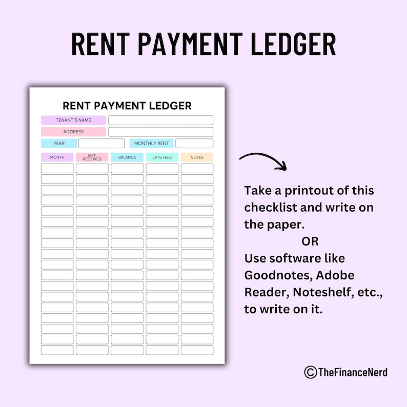 Editable Rent Payment Ledger, Printable Rental Payment Tracker, Monthly ...