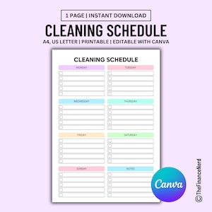 Editable Cleaning Checklist, Weekly Cleaning Schedule, ADHD Cleaning Planner, House Chore List, Printable Cleaning Checklist, Digital PDF