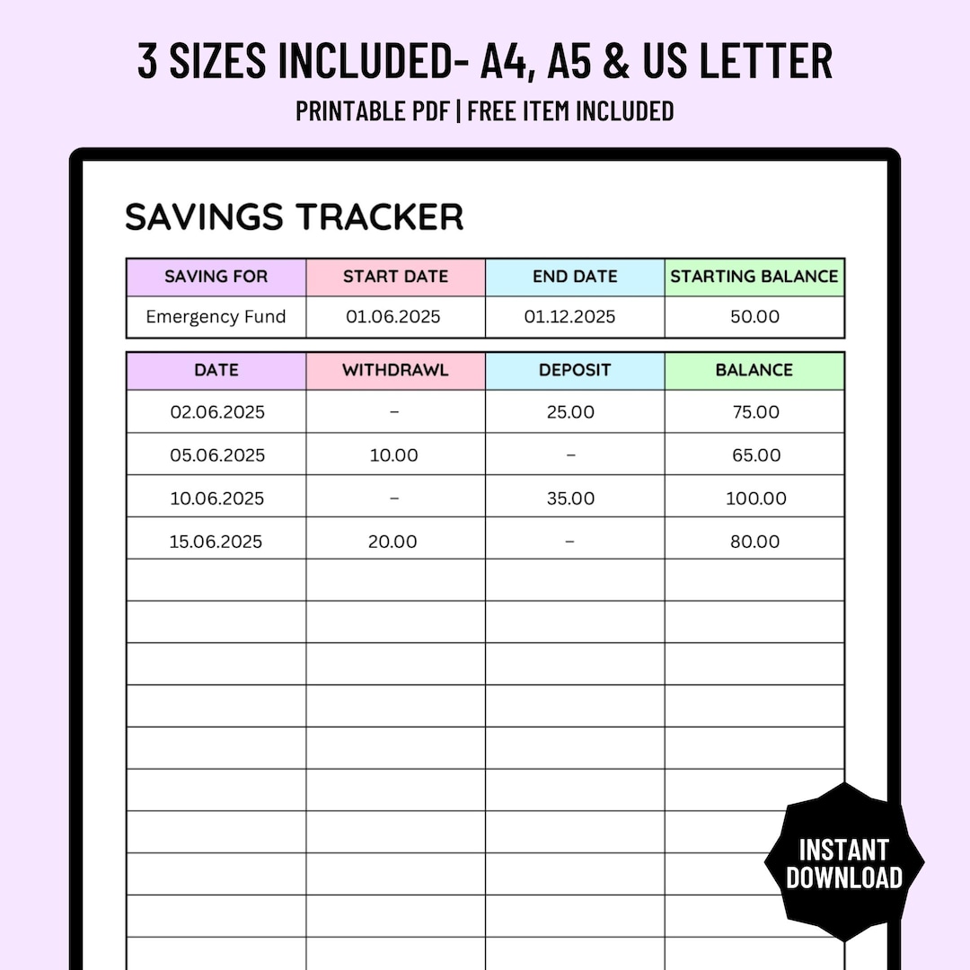 Savings Challenge Printable, Saving Goal Plan, Savings Tracker, Finance ...
