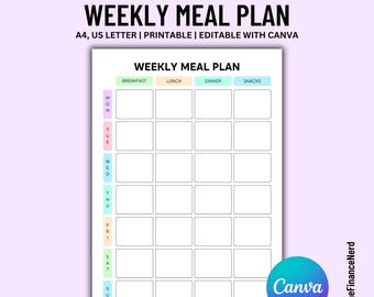 Editable Weekly Meal Planner, Food Diary, Meal Tracker, Food Journal, Meal Prep Planner, A4/Letter, Health & Fitness, Instant Download