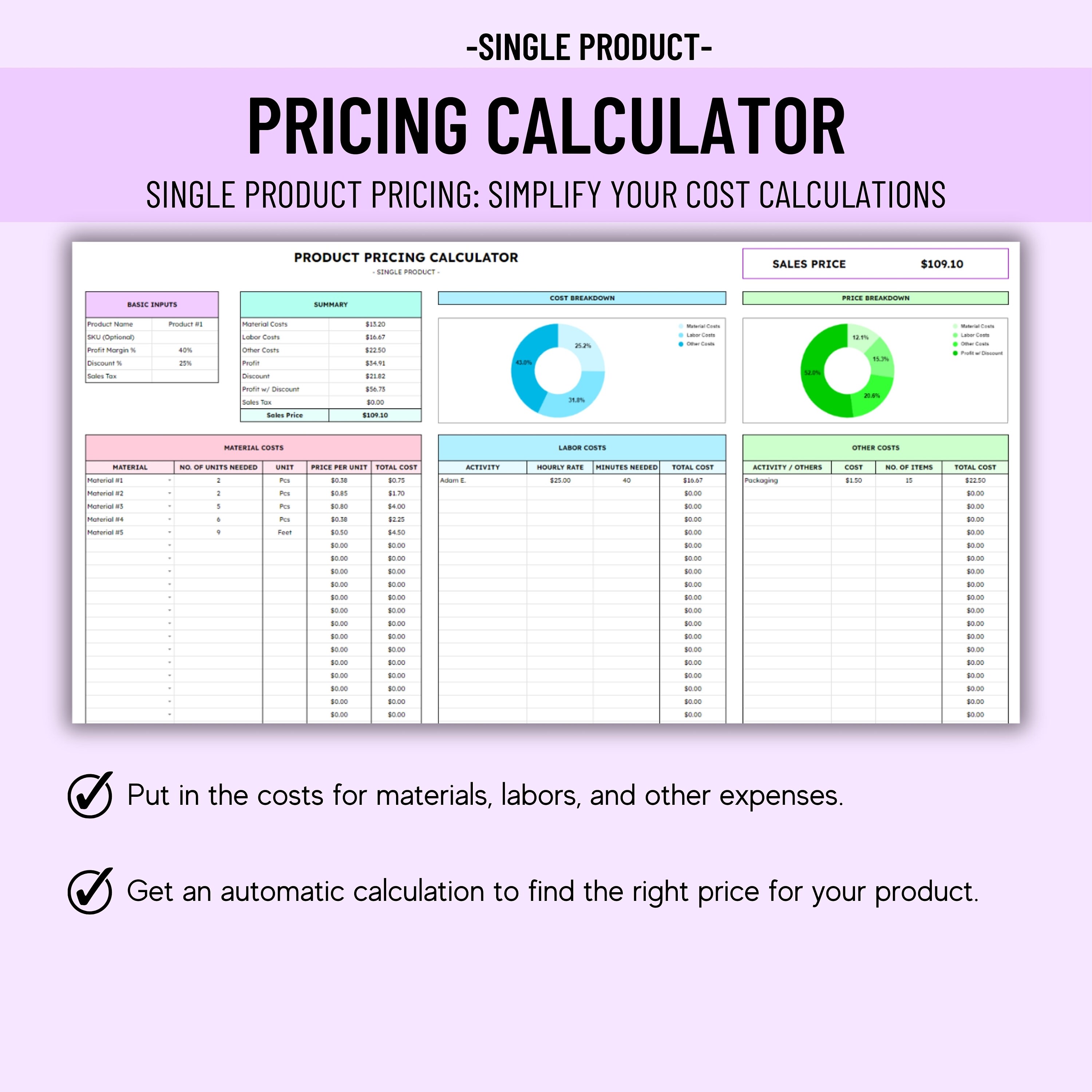 Pricing Calculator Spreadsheet, Small Business Template, Product Pricing Calculator, Pricing ...
