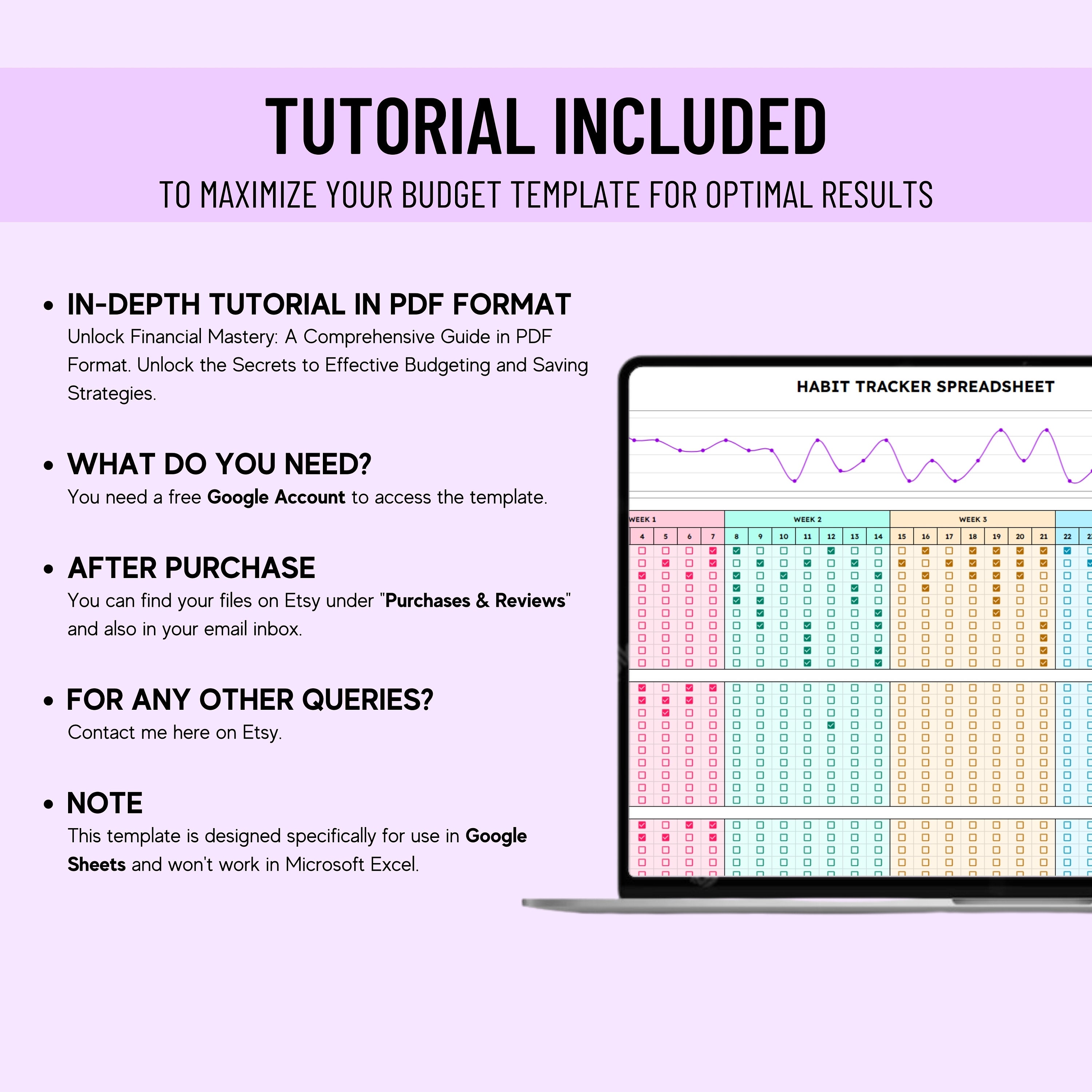 Habit Tracker Spreadsheet Google Sheets Template Daily Habit Planner ...