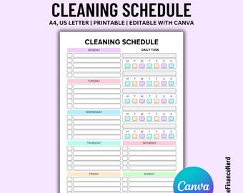 Editable Cleaning Schedule, Printable, Weekly, Monthly, Yearly Cleaning Checklist, ADHD Cleaning Planner, House Chore List, Digital Download