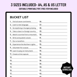 Editable Bucket List, Bucket List Template, Life Goals Planner, To Do List Plan, Kids Bucket List, A4/A5/Letter, Instant Download