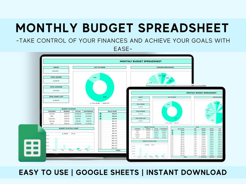 Simple Monthly Budget Spreadsheet Google Sheets Template - Etsy