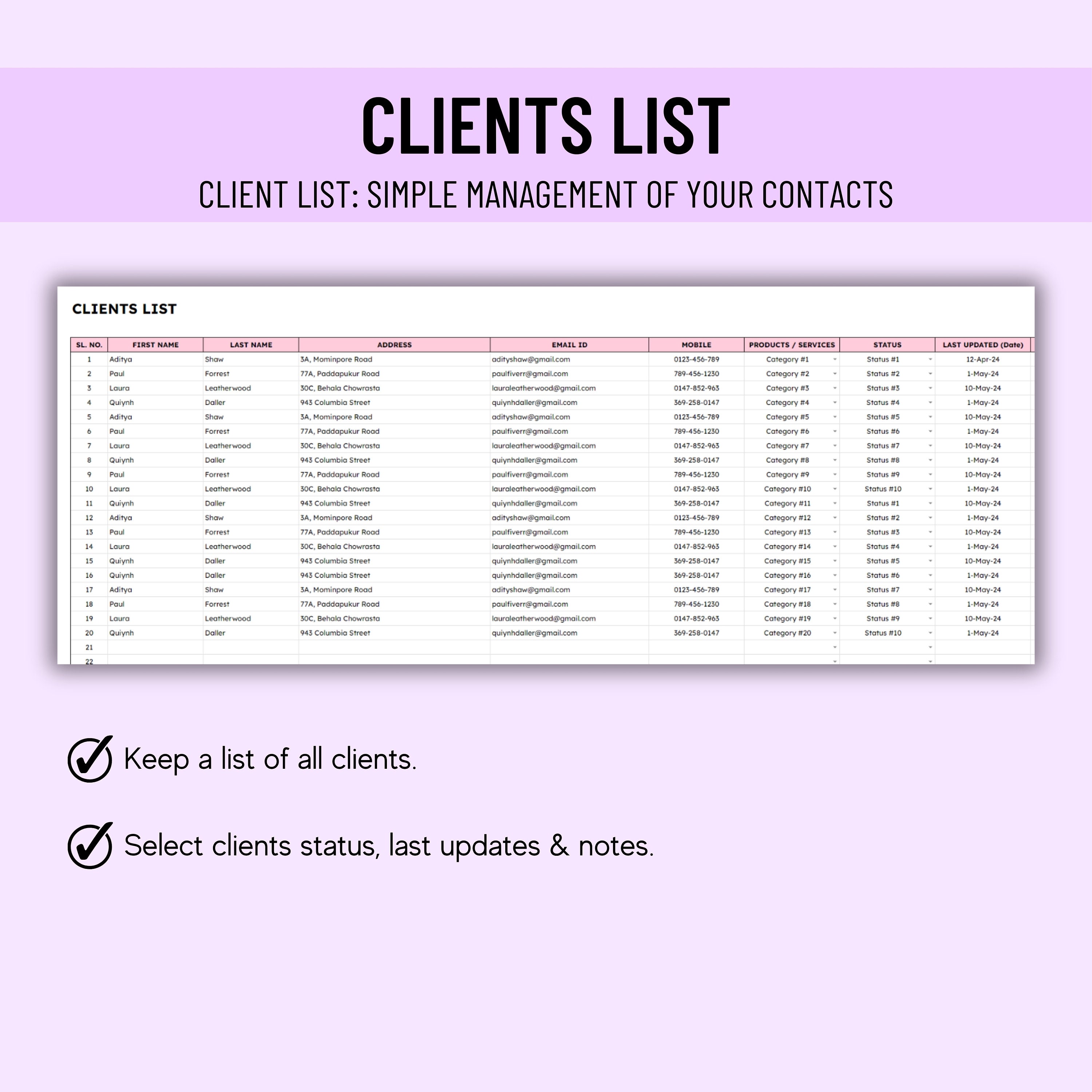 Client Tracker Google Sheets Template Small Business Spreadsheet