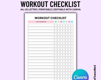 Editable Workout Tracker Printable, Daily Exercise Log, Fitness Journal, Workout Planner, Fitness Planner, Training Log, Instant Download