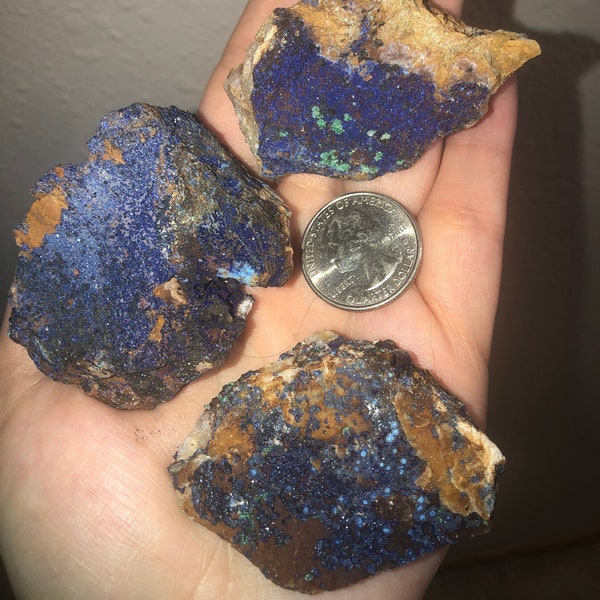 Azurite Malachite Chrysocolla on Matrix Copper Minerals Ore China Raw Royal Bright Neon Blue Green Galena Quartz