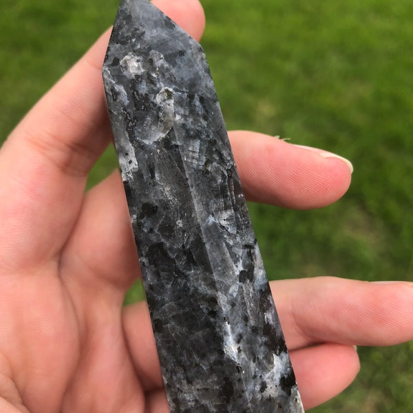 Larvikite Tower; Norwegian Black Labradorite Tower; Natural Crystal Carving