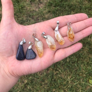 Sodalite and Citrine Pendants; Natural Crystal Necklace; Crystal Charms