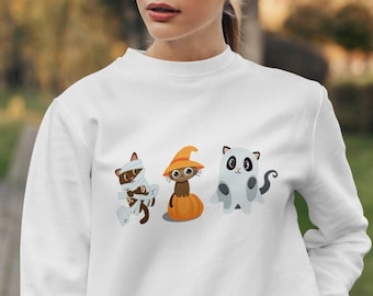 Halloween Cat Sweatshirt, Crewneck Sweatshirt, Halloween Cat Shirt, Spooky Season Sweatshirt, Fall Sweatshirt, Halloween Sweater
