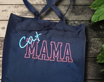 Cat Mama Tote Bag Embroidered Tote Bag Cat Mom Bag Reusable Bag Gift For Cat Mom Woman Tote Bag Tote Bags For Women Tote for Work Gym Tote