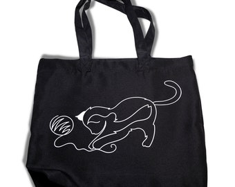 Cat Playing With Yarn Tote Bag, Perfect gift for a Cat Mom, a Cat Lover or Cat Owner, Cat Tote Bag, Tote Bag Gift, Line Art Bag