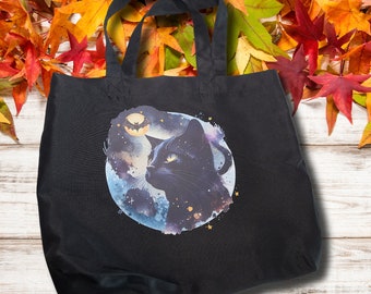 Halloween Tote Bag Cat Tote Bag Trick or Treat Tote Bag Reusable Tote Halloween Cat Tote Fall Tote Bag Cat Lover Tote Bag