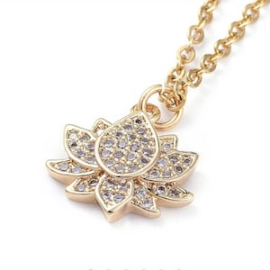 Beautiful Gold Lotus Necklace | Yoga Necklace | Lotus Necklace Pendant | Diamond Flower Necklace | Spiritual Jewelry | Lotus Necklace Gift