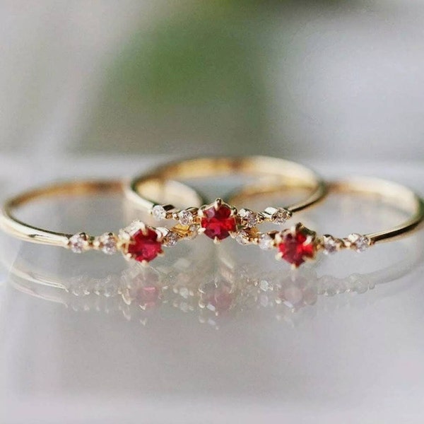 July Birthstone Ring | Dainty Red Ruby and Gold Ring | Beautiful Red Stone Ring | July Birthday Jewelry | Gift for Her | Birthday Ring Gift