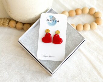 Heart Earrings, Handmade Gifts under 20, Polymer Clay Earrings, Heart Jewelry, Valentines Day Gifts for Her, Surgical Steel, Cute Earrings