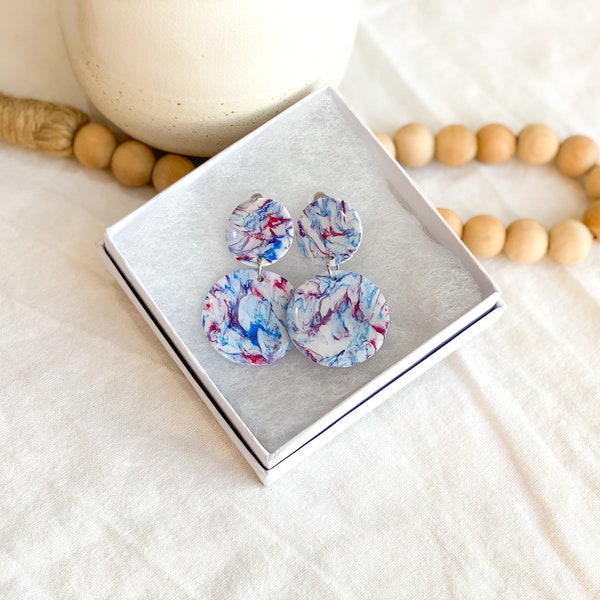 Red and Blue Earrings, Clip On Polymer Clay Earrings, Ole Miss Earrings, Best Gifts for Women, Handmade Gifts, Game Day Earrings