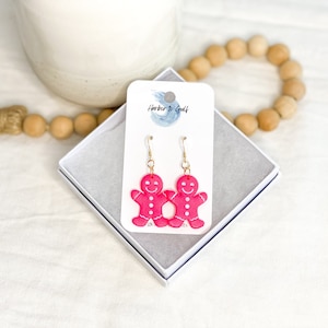 Pink Gingerbread Man Earrings, Handmade Jewelry, Polymer Clay Earrings, Teacher Earrings, Gift for Her, Birthday Gift for Friend