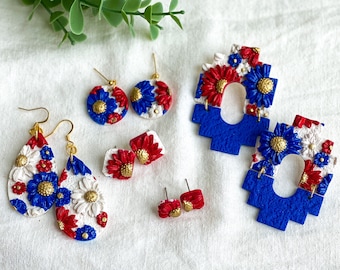 Red and Blue Earrings, Handmade Gift, Polymer Clay Earrings, Game Day Earrings, Ole Miss Earrings, Handmade Earrings, Surgical Steel