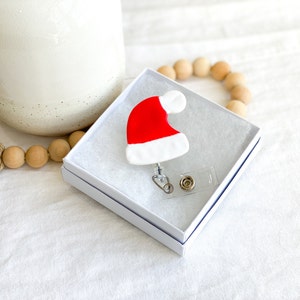 Santa Hat Badge Reel, Nurse Badge Reel, Retractable Badge Holder, Clay Badge Reel, Nurses Gift, Alligator Clip, SLP Badge Reel