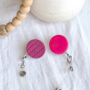 Hot Pink Badge Reel, Pink Clay ID Holder, Retractable Badge Holder, Teacher Badge Reel, Nurses Badge Reel, Gift for Her, Teacher Gift
