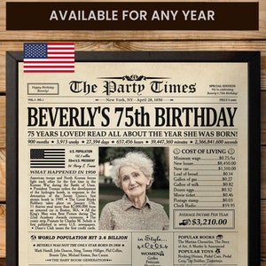 Regalo de 75 cumpleaños para papá o mamá Letrero de periódico de 75 cumpleaños, póster de 1950, póster de cumpleaños de 1950, regalo para abuela o abuelo